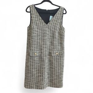 Ann Taylor Black & White Tweedy Sleeveless Jumper Dress w Pocket Size 10p NWT